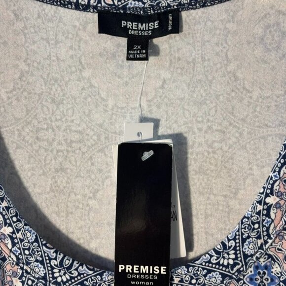 Premise Dresses Womens Floral Geometric Short Sleeve A-Line Dress 2X Rayon/Spand - Picture 4 of 6